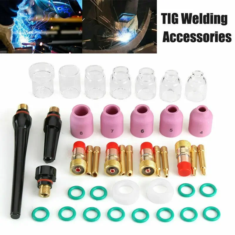 Imagem -02 - Tig Soldagem Tocha Stubby Gás Lens Kit Copo de Vidro Resistente ao Calor Semiautomático Wp17 18 26 2.4 mm 32 O-rings