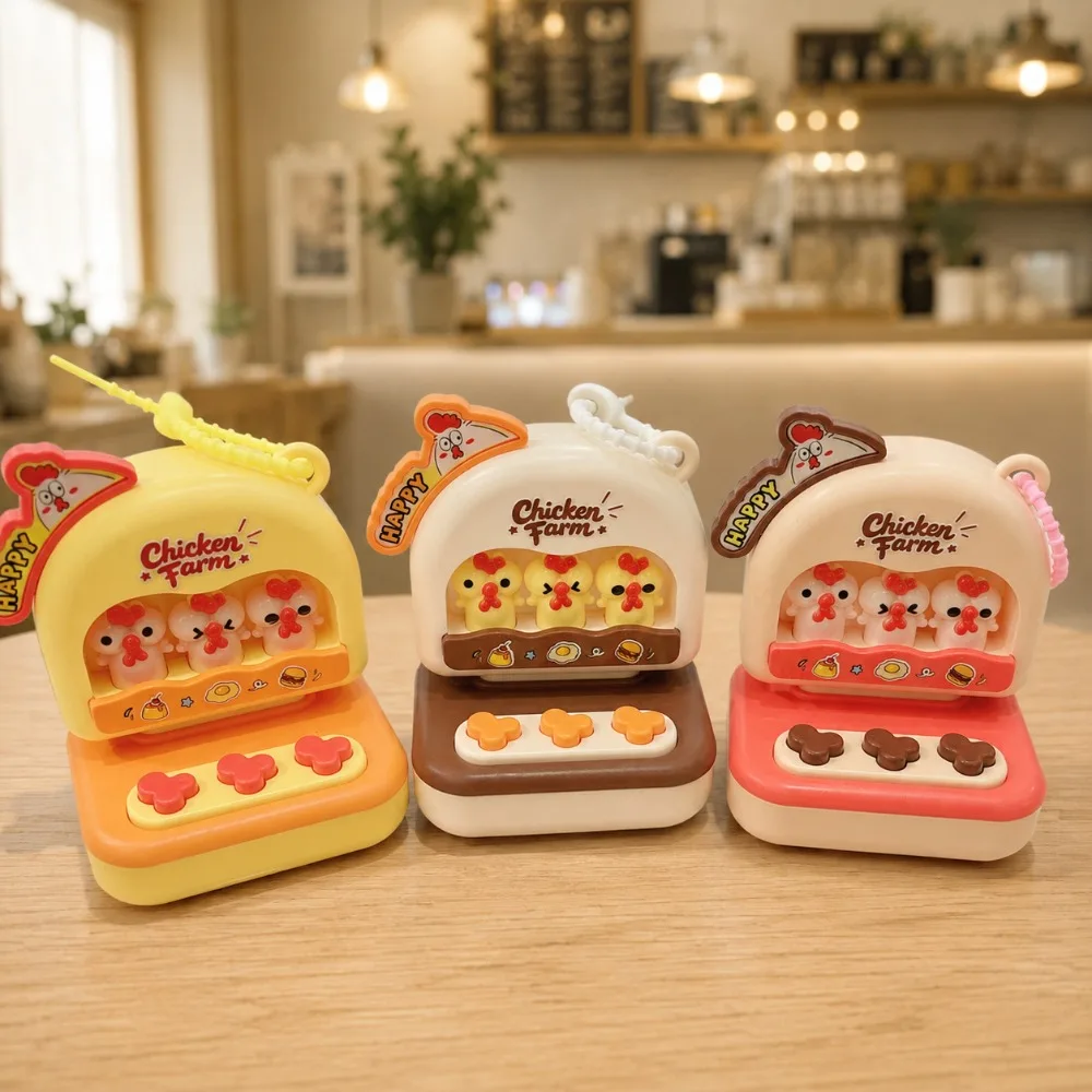 Cartoon Chick Fidget Game Console Key Chain Sounding Glowing Finger Press Stress-Relief Plastic Anti Anxiety