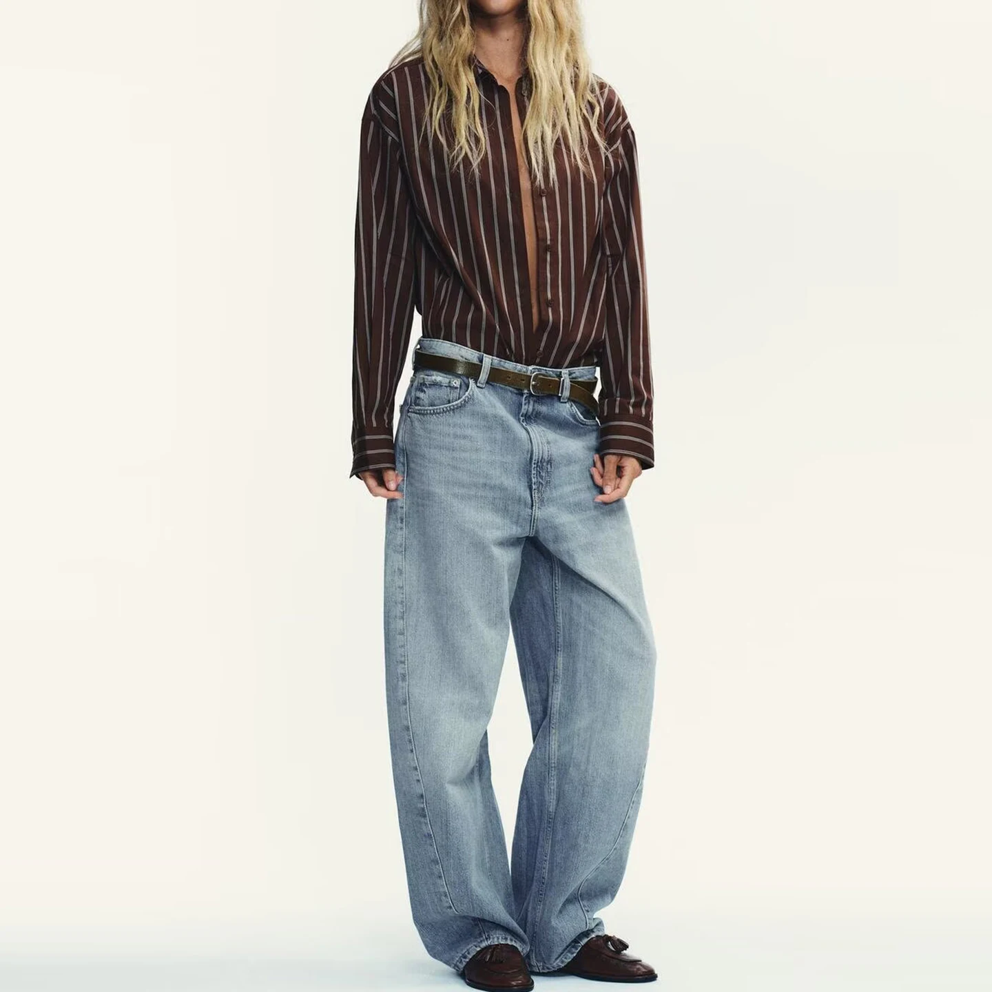 Automne 2025 femmes Faion polyvalent lâche baril aped jean taille moyenne l taille ket détail Stand Fit dames jean