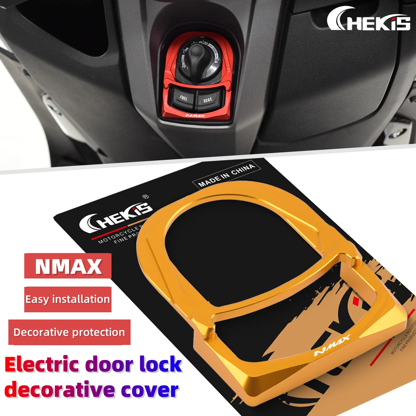 Chekis Is Suitable for 2020~2024Yamaha Nmax155 /Nmax125/160 Modified Accessories Electric Door Lock Decorative Cover Aluminum Alloy Switch