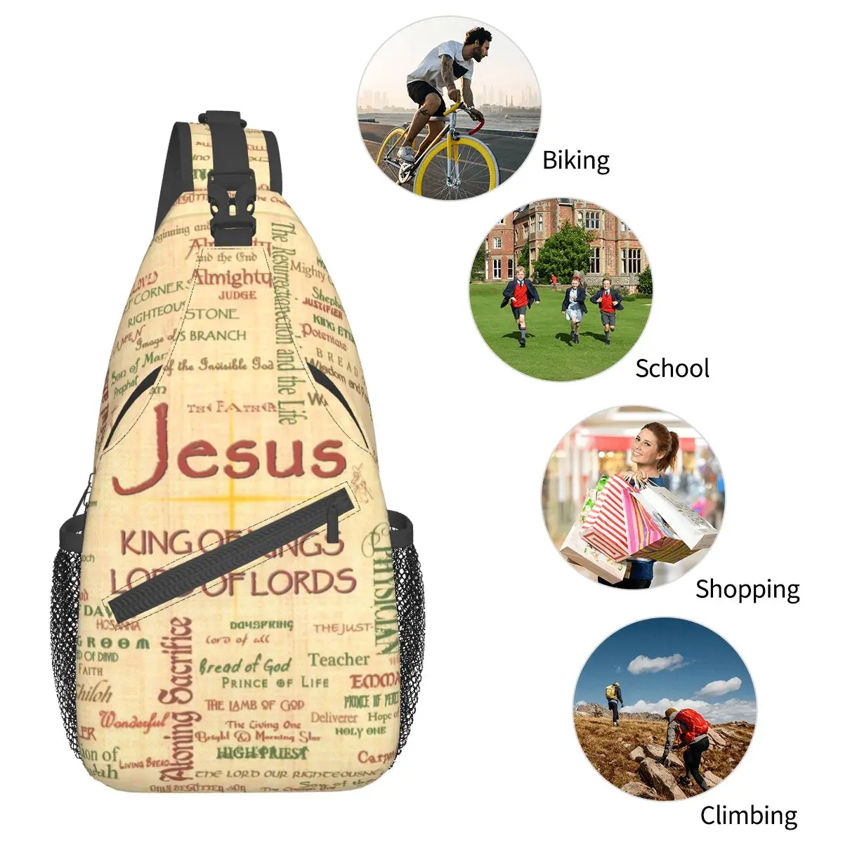 Jezus Bijbelse Crossbody Slingzakken Coole Borsttas God Christelijke Religie Schouderrugzak Dagrugzak Reizen Wandelen Sporttas