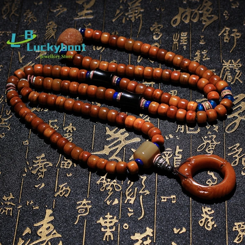 Wholesale Natural Camel Bone Rosary Bracelet Handmade 108 Prayer Beads Bracelet Weathered Bodhi Dragon Pillar Accessories