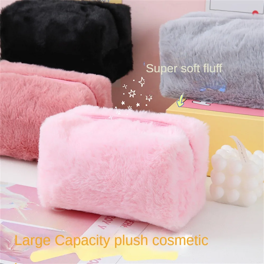 Pen Bag Plush Sweet Soft Travel Lipstick Cosmetic Storage Bag Large Capacity Portable Hand Bag Makeup Bag