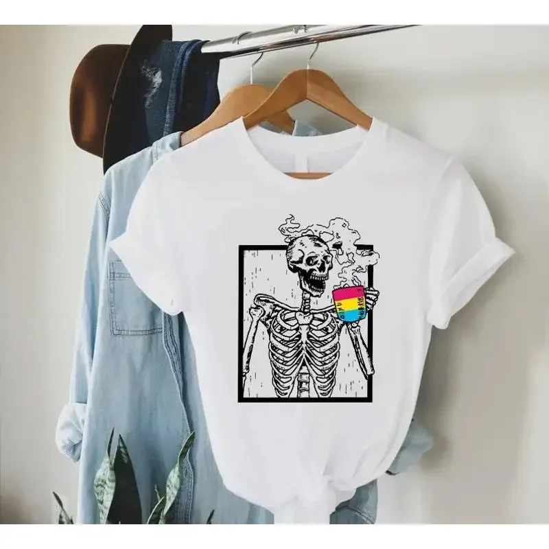 Pansexual Skeleton T Shirt Drinking Coffee Flag LGBTQ Pride Outfit