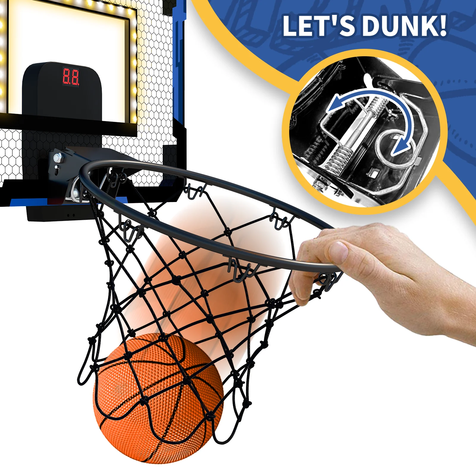 QDRAGON Indoor Basketball Hoop for Kids Door Room Basketball Hoop With LED Lights Basketball Toys for 3 4 5+Year Old Boys Girls