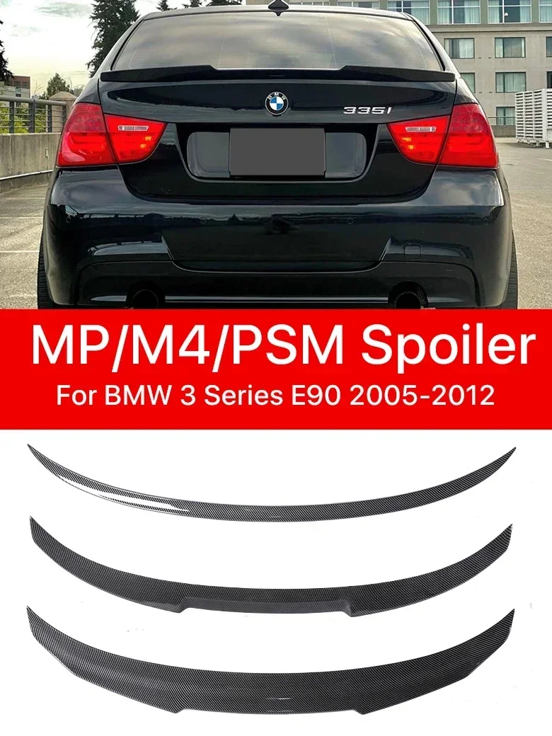 

New! Carbon Fiber Rear Trunk Bumper Lip Roof Boot Spoiler Refit Wing MP M3 M4 PSM Style for BMW 3 Series E90 2005-2012 Gloss Bla