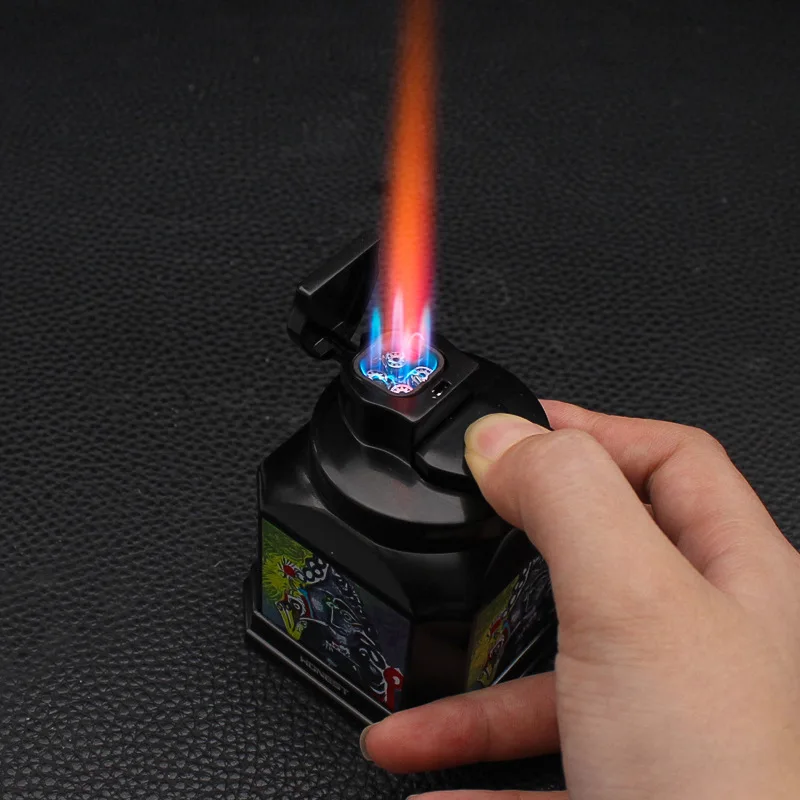 

HONEST Desktop 4-Straight Jet Red Flame Butane Gas Torch Lighter One Click Ignition High end Business Cigar Lighters Smoking