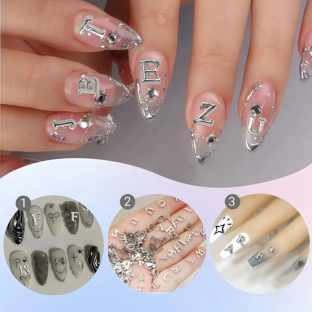 26pcs Silver Alloy 3D A-Z Letter Nail Art Charms English Alphabet Nail Decoration Jewelry for DIY Manicure Accessories Supplies*