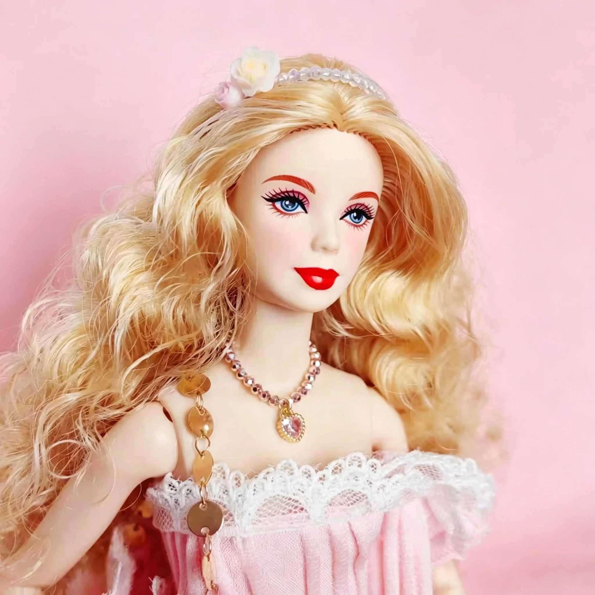 1/6 Doll Jewellery Parts Exquisite Sweet Pearl Flower Hairband + Luxury Heart-Shaped Necklace For 30cm Babi Supermodel Doll