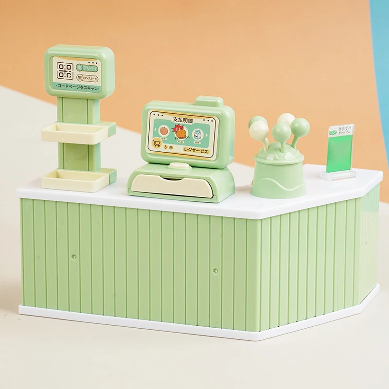 Casa de muñecas en miniatura para niños, gabinete de almacenamiento de mostrador de cajero, modelo de bricolaje, accesorios de decoración de escena de supermercado, juguetes de juego de simulación, 1:12