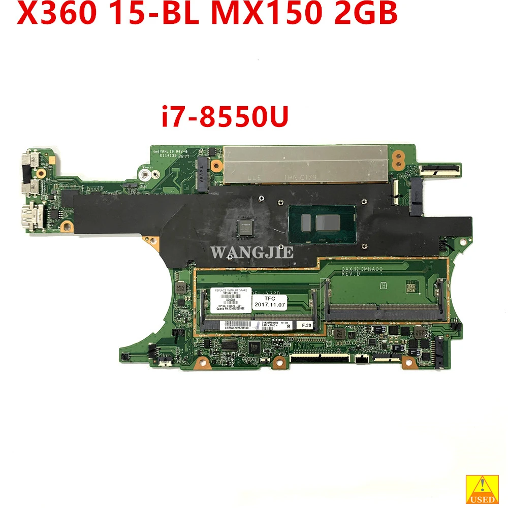 For HP SPECTRE X360 15-BL 15T-BL Laptop Motherboard MX150 2GB i7-8550U 941662-601 941662-001 X32D DAX32DMBAD0  DAX32DMBAE0