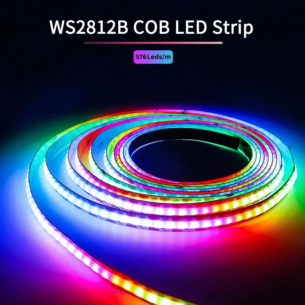 

WS2812B RGBIC COB Светодиодная лента постоянного тока 5 В с индивидуальной адресацией Dream Color SPI RGB Pixel Гибкая лента для декора игровой комнаты своими руками