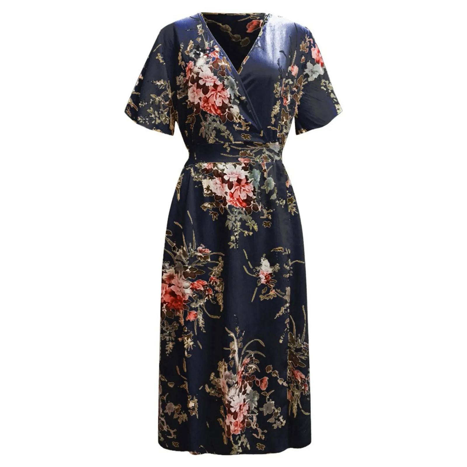 Vestido feminino casual boho estampa manga curta plissado floral irregular, vestido de verão, tamanho grande, plus size, 2023