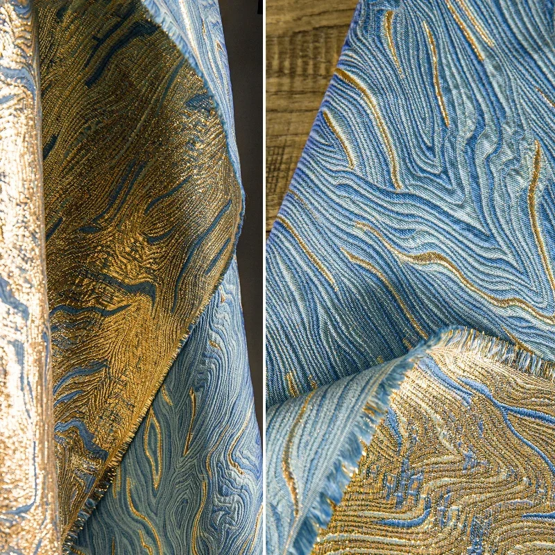 マイクロライトジャカード生地,ゴールデンスレッド,立体的な質感,油絵アート,高級アウターウェア,デザイナー生地