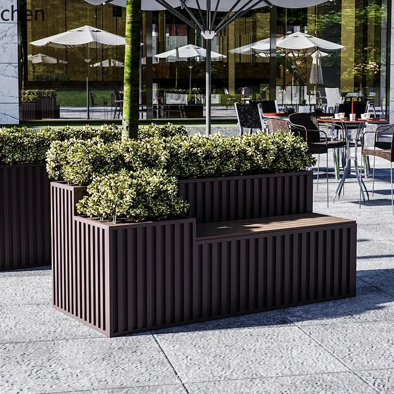 L13- Outdoor Flower Box Seat Courtyard Commercial Street Square Rest Bench Combination Flower Trough Stainless Steel