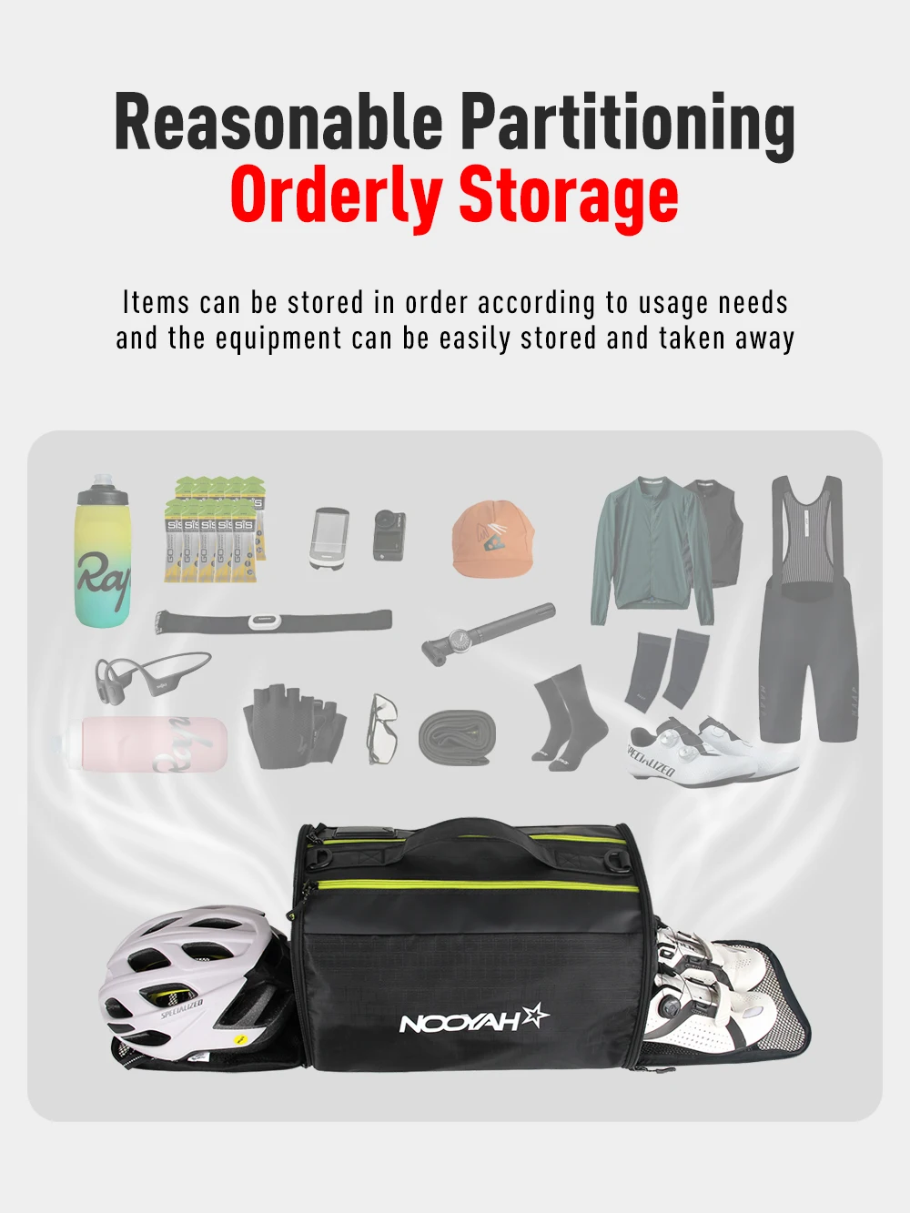 NOOYAH Sporttasche, multifunktional, Rennausrüstung, Tasche, Fahrradhelmtasche, Schuhe, Aufbewahrungstasche, Fitness, Fahrradzubehör, Schultertasche – Detail 13