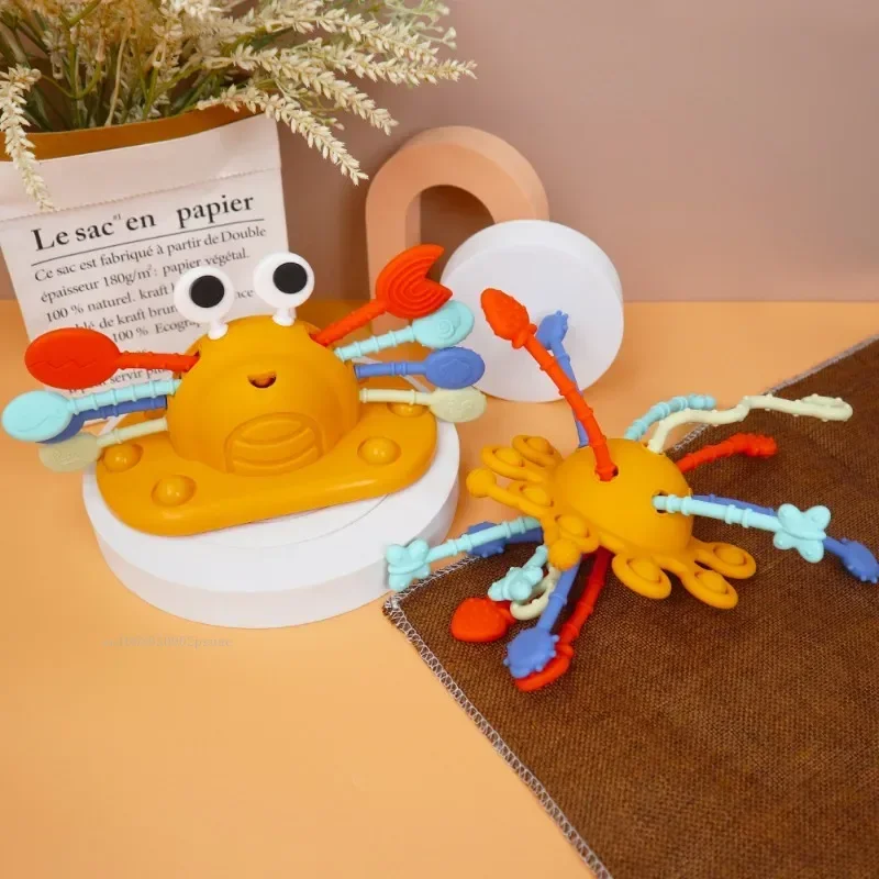 Bebê caranguejo brinquedos sensorial corda mordedor silicone educação precoce brinquedos de treinamento silicone puxar corda atividade brinquedo animais 1 pçs