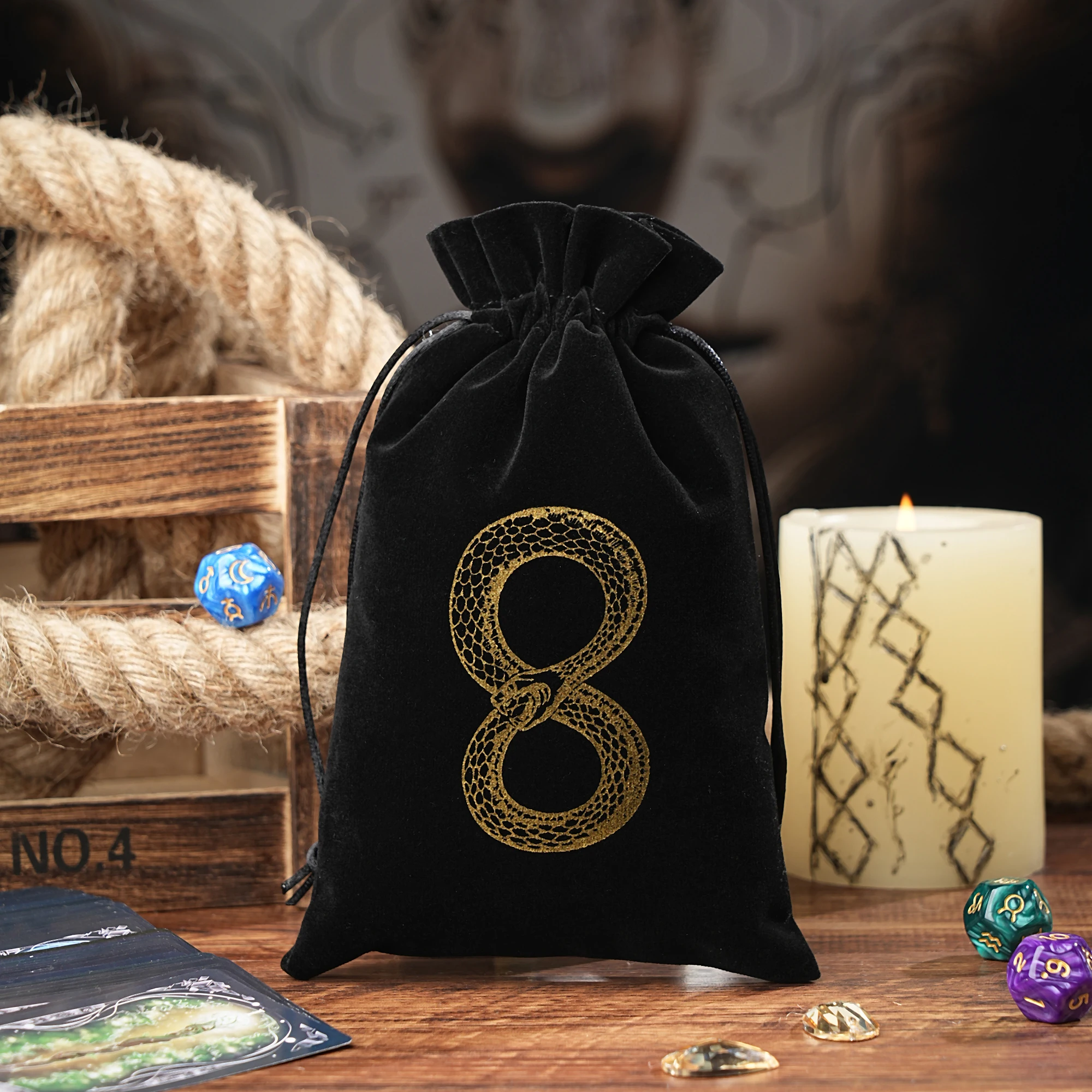 1pcs Velvet Snake Tarot Storage Bag Board Game Cards Embroidery Drawstring Package Witchcraft Supplies for Altar Tarot Pouch