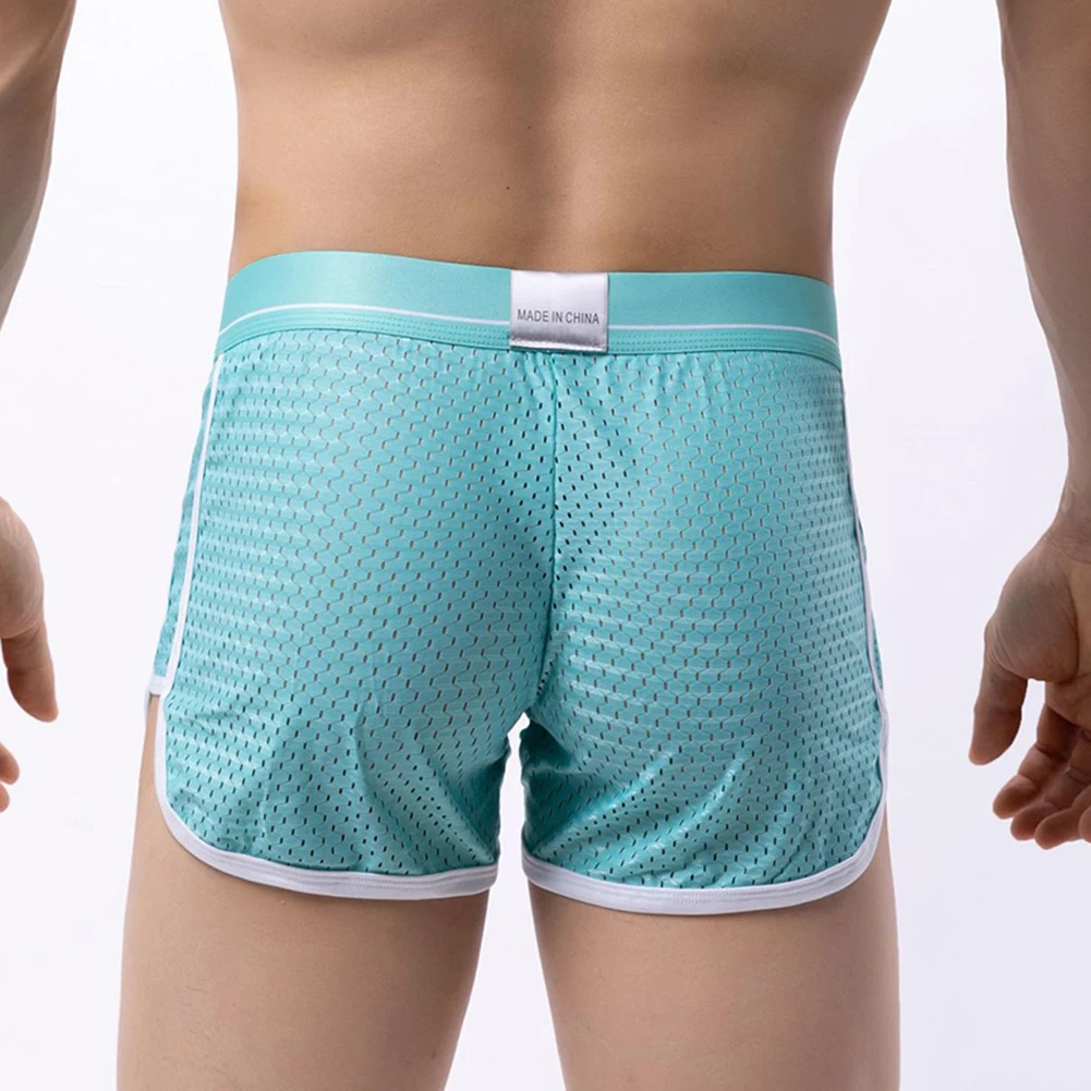 Sexy Men Ice Silk Seamless Breathable Briefs Fine Mesh Perspective Shorts Underwear Pouch Underpants Casual Loose Panties