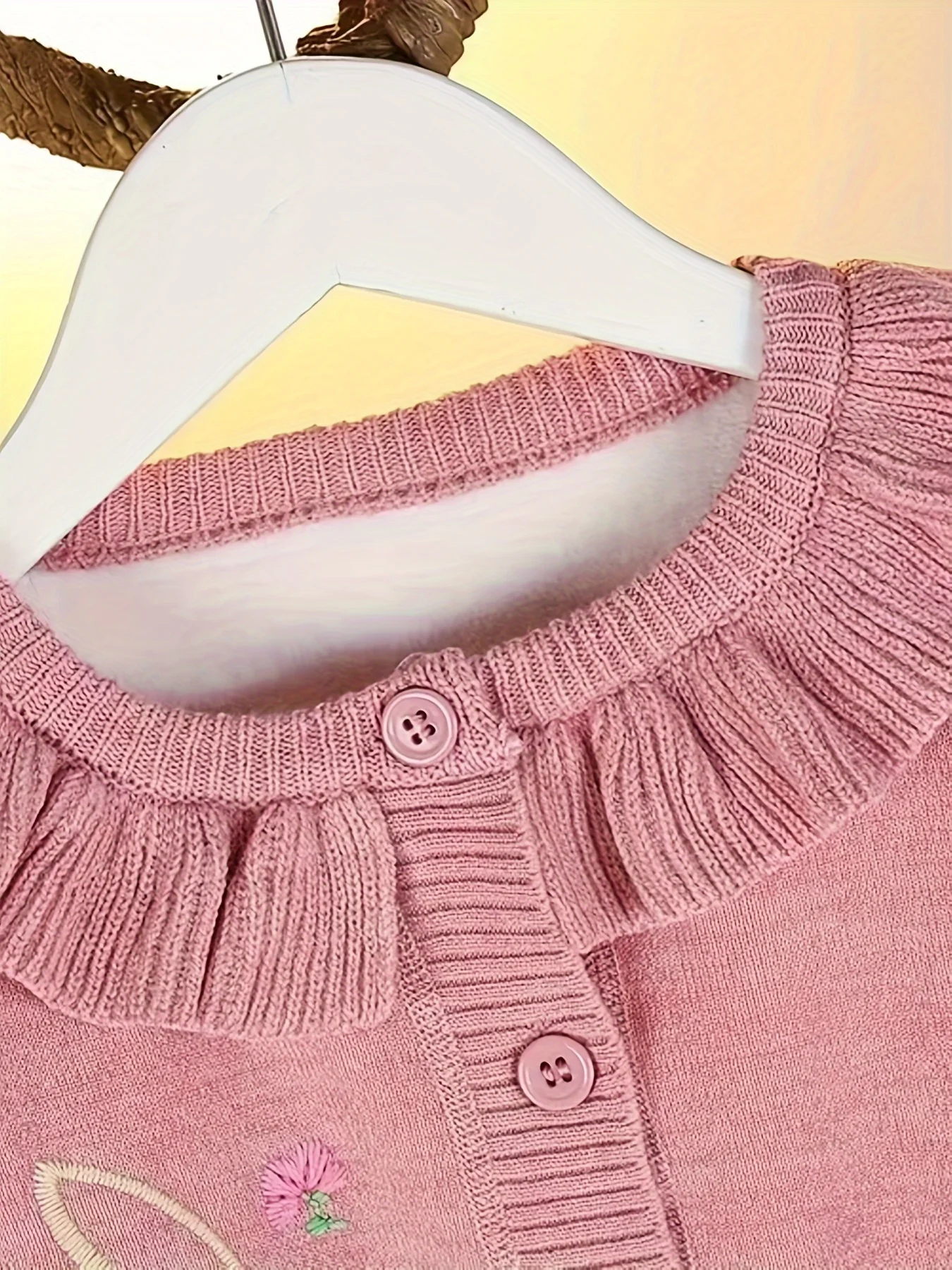 Children's Cardigan Girl Rabbit Embroidered Lotus Leaf Round Neck Girls Sweater Knitted Top