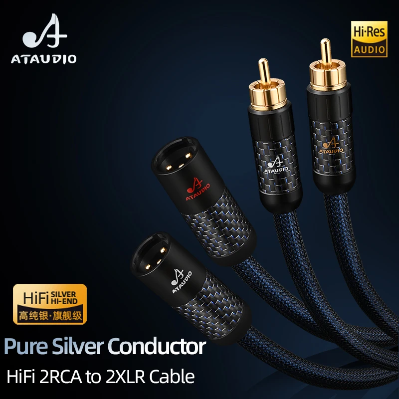 One Pair HiFi RCA to XLR Audio Cable for CD Speaker Amplifier Cable Pure Silver Wire 2RCA to 2XLR Male or Female Cable