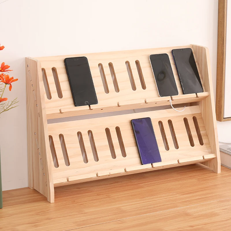 Advanced Wooden Phone Stand - Multi Row Phone Stand, Used for Live Streaming Phone Charging, Desktop Organizing, Solid Wood Base