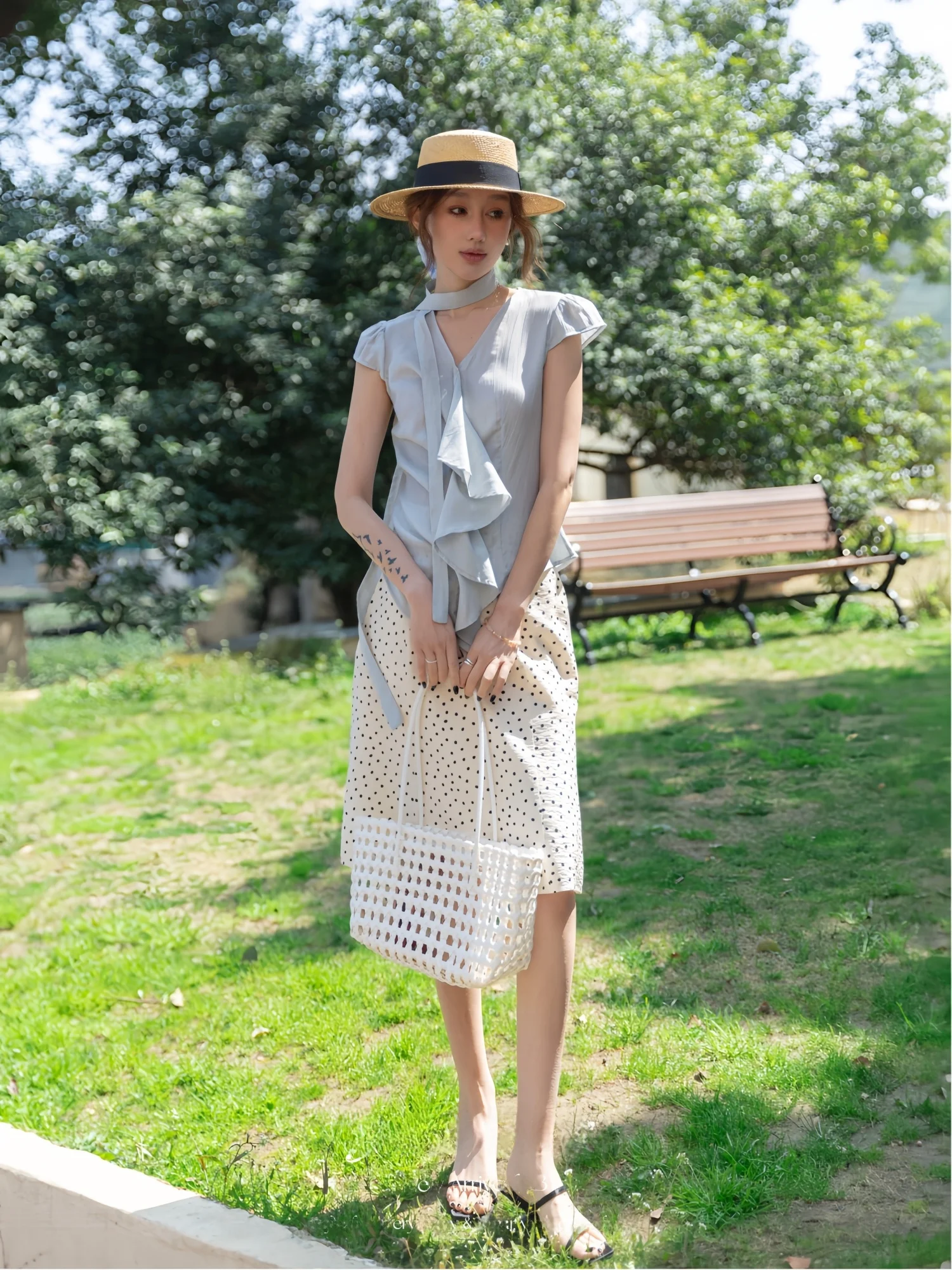 

Elegant V-Neck Chiffon Blouse with Ruffle Sleeves Short Sleeve Women's Gentle Style Summer New Fashion Soft Wind Blouse