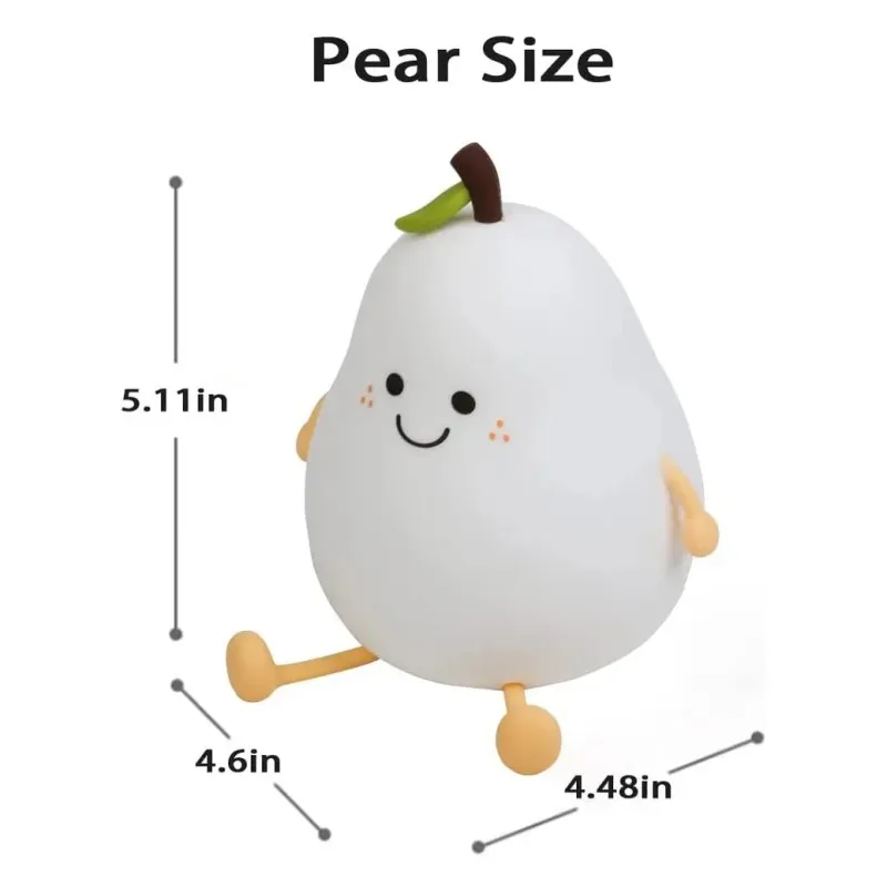 Creative Cute LED Pear Night Light USB Rechargeable Dimming Touch Silicone Table Lamp Bedroom Decoration Couple Gift Boby Light