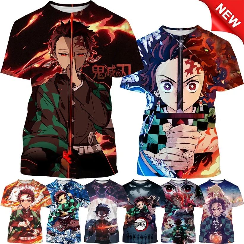 

New Kamado Tanjirou Fashion Personality T-Shirt Anime Demon Slayer 3D Printing Casual Round Neck Short Sleeve