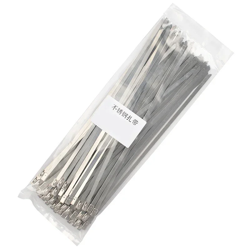 100 Pcs Stainless Steel Metal Cable Ties7.9mm 100-1000mm Exhaust Locking Metal Zip-Exhaust Multifunctional Locking Cable Ties