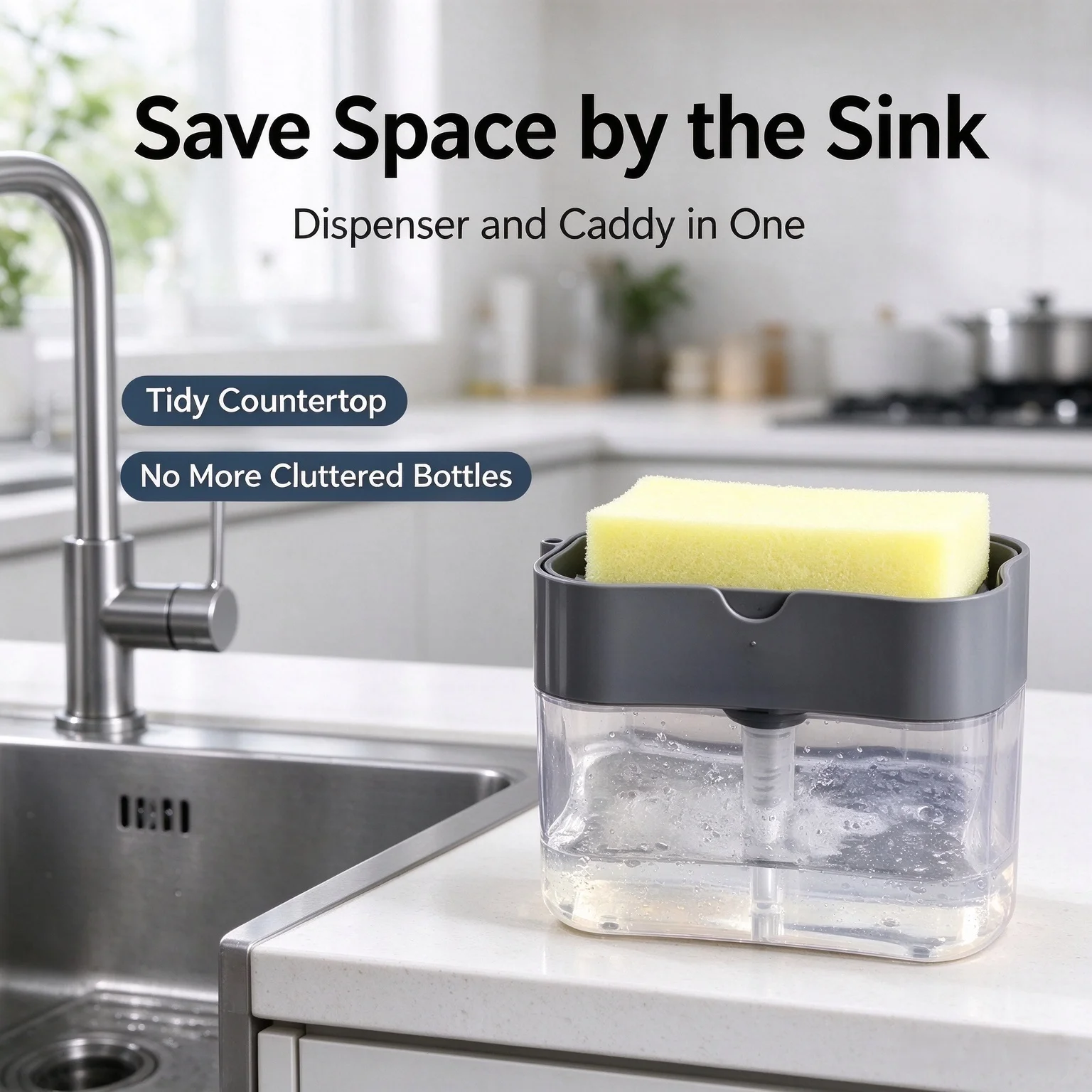 Press Soap Dispenser Portable Kitchen Detergent Dispenser for Dishwashing Pot Cloth Cleaning Tool