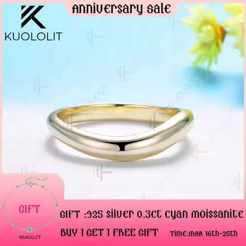Kuololit V Band Rings for Women Men Solid 18K 14K 10K Gold 925 Silver Ring for Wedding Anniversary Engagement Party Classic Gift
