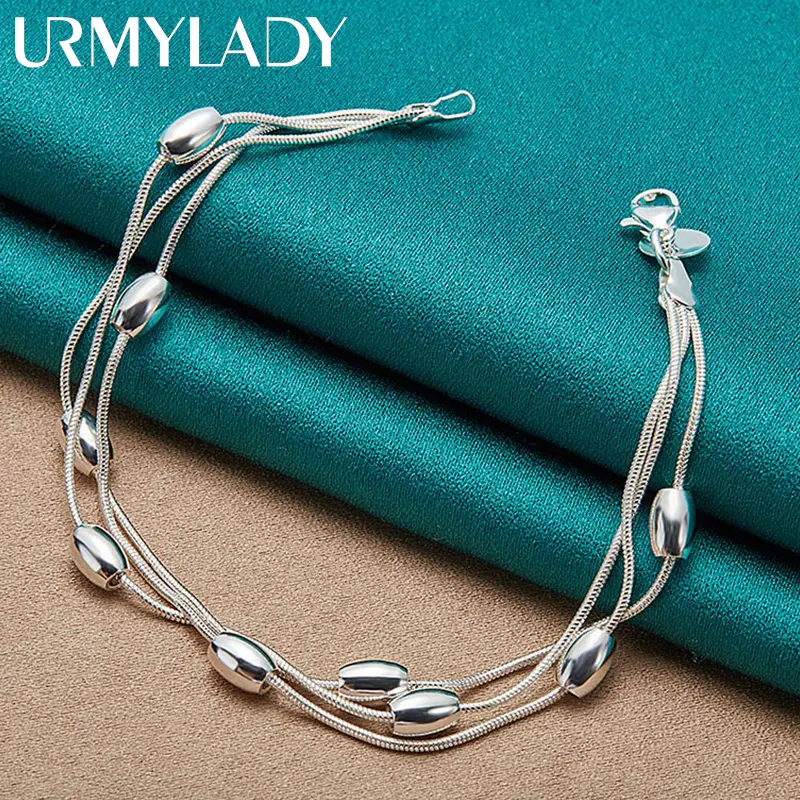 925 sterling silver beaded chain bracelet for women