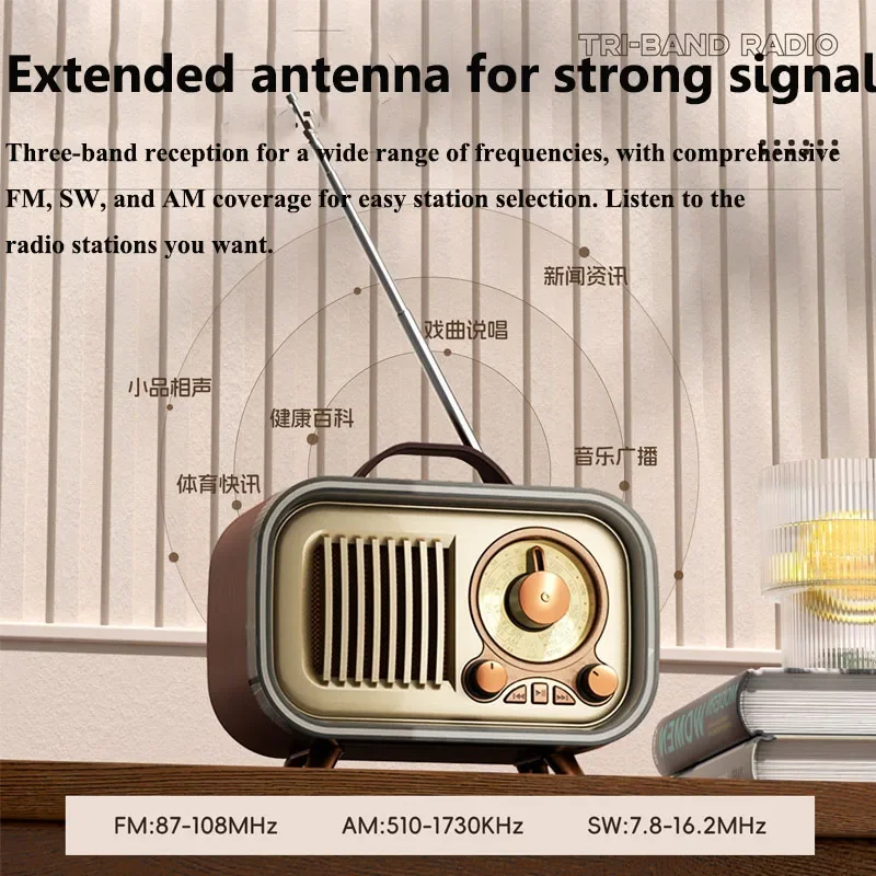 Классические винтажные радиоприемники FM AM SW Портативные беспроводные ретро Bluetooth-динамики AUX Аудиовход TF U Дисковая карта Радиоприемник MP3 Музыкальная шкатулка