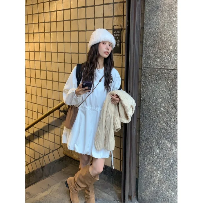 Witte ort rok dames lange Sve taille cinching afslankende basislaag Dr Koreaanse Sle lente zoet eenvoudig jeugdig