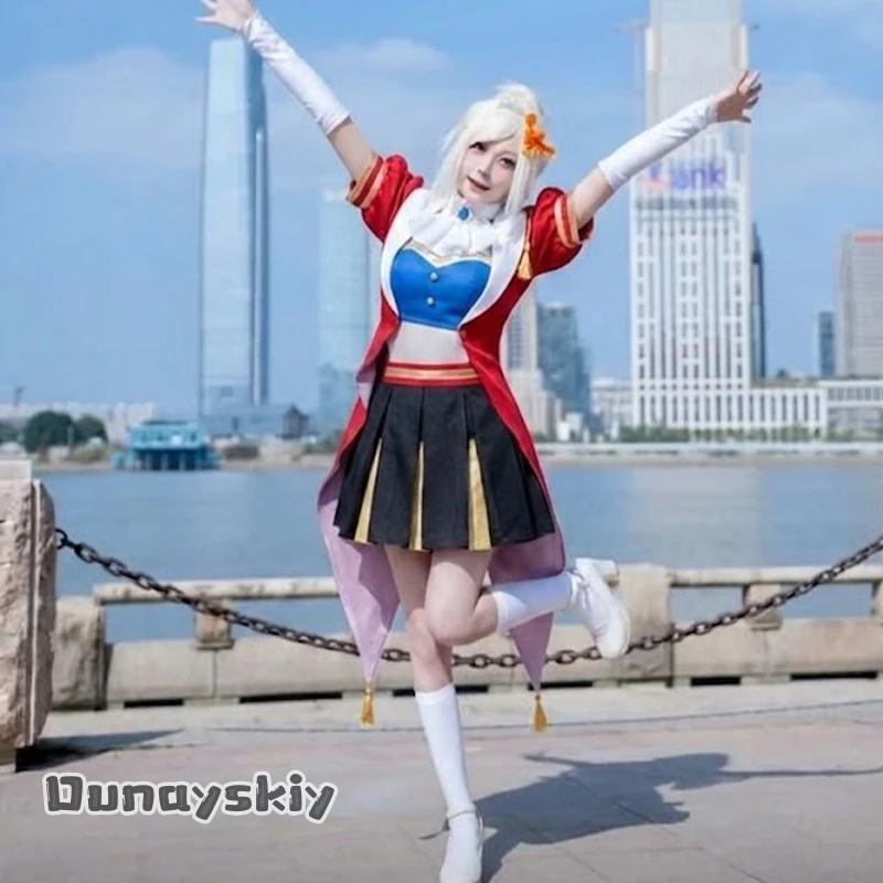 

Amanda Cos%Miyashita Ai Blue Mini Top Black Dress Red Coat Idol Stage Suit Cosplay Anime Movie LoveLive! Nijigasaki School Idol