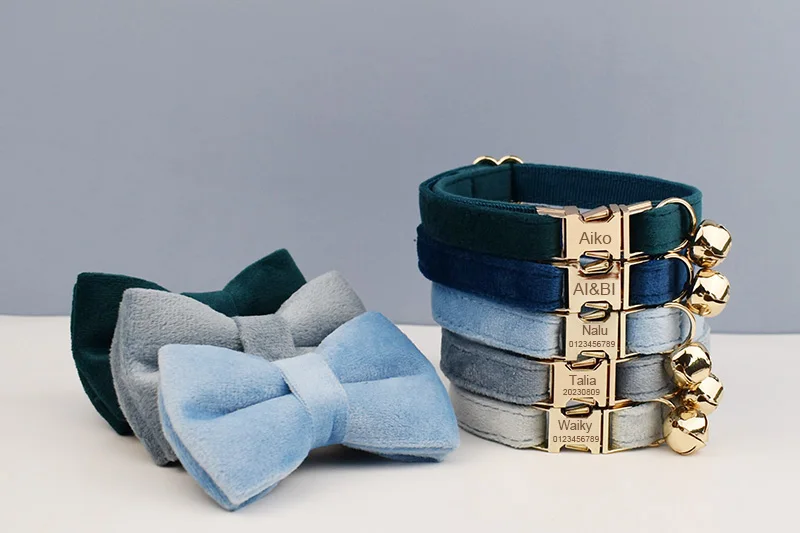 Niedliches Katzenhalsband mit Schleife, personalisiertes Katzenhalsband mit Glocke, Gravur-ID-Anhänger, Namensschild, Kätzchenhalsband, Halskette – Detail 2