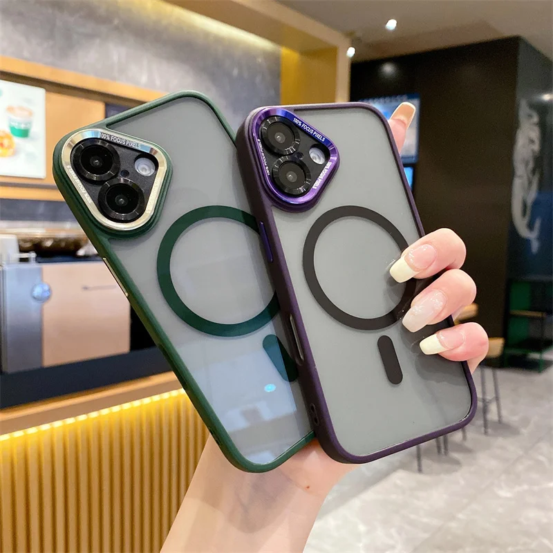 Metalllinse, stoßfeste Rüstung für Magsafe, magnetische Handyhülle für iPhone 11, 12, 13, 14, 15, 16 Pro Max Plus, kabellose Ladeabdeckung