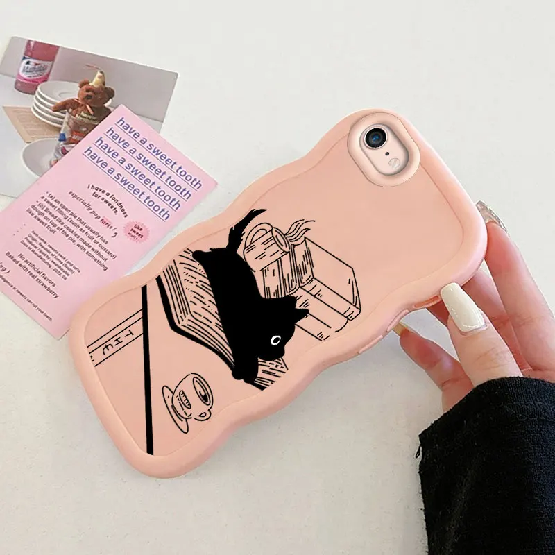 Capa de telefone cat macalong para iphone 7, 8 plus, se 2020, 2022, x, xs, max, borda macia, ondulada, à prova de choque, shell
