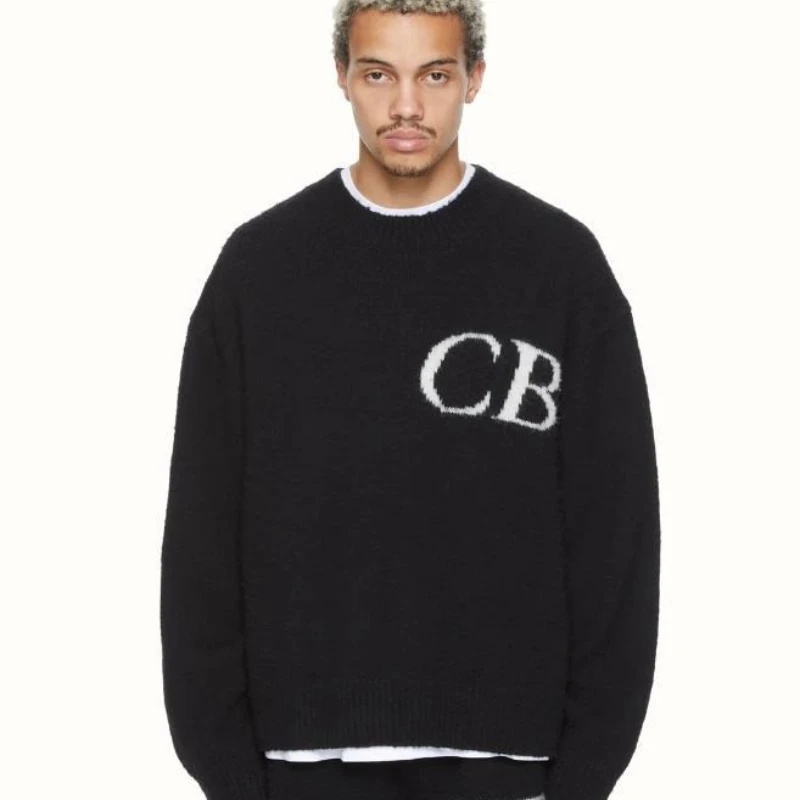 Top quality high street 2025  tide jacquard CB letters round neck loose sweater men and women casual knit sweater wool pants
