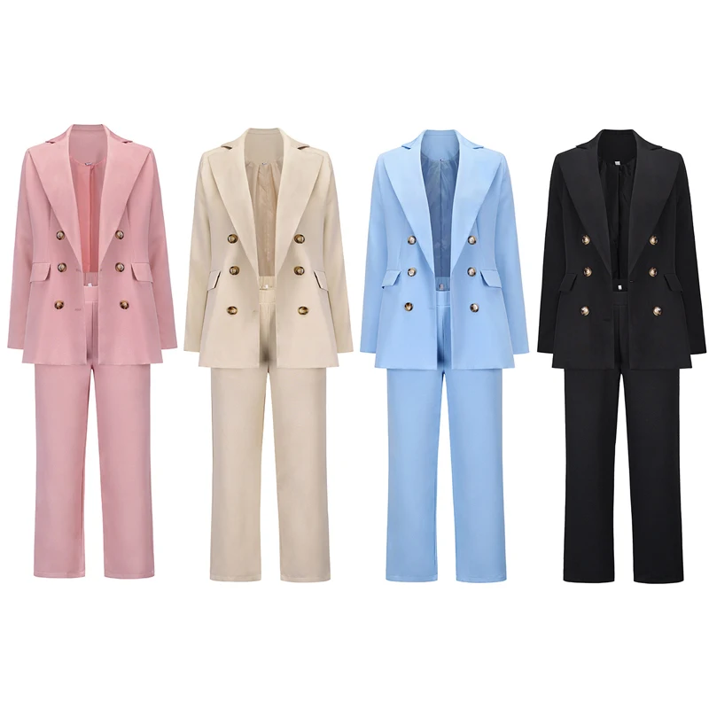 Sets For Women 2 Pieces Elegant Suits 2024 Free Shipping Promotion Long Sleeve Office Lady Blazers And Elastic Waist Long Pants