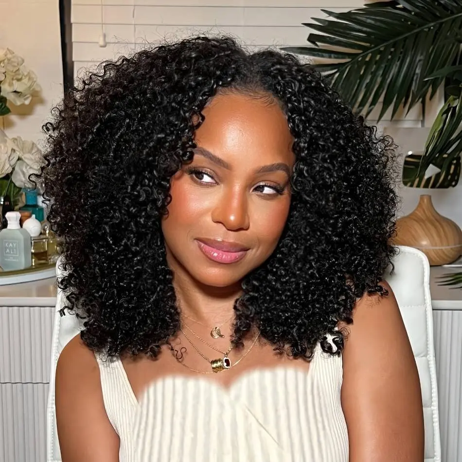 

Полупарик Бесклеевые человеческие волосы Парики 3 в 1 с бесшовными зажимами на шнурке Плотность 200 Кудрявые вьющиеся полупарики Полный машинный парик