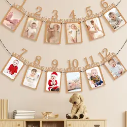 Baby First Birthday Banner, kraft paper Growth Record 1-12 Month Photo Props Baby Boy Girl Party Decoration Supplies