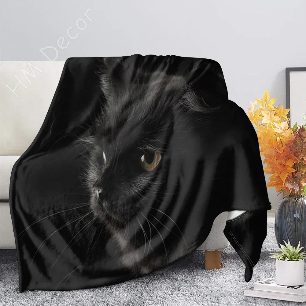 Black Cat 3D Print Velvet Plush Throw Fleece Blankets Bedspread Sherpa Blanket Sofa Bed Couch Quilt Cover for Adults Teens Kids