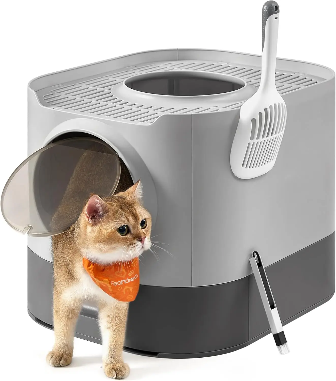

XL Enclosed Cat Litter Box with Lid, Slide-Out Tray, Scoop & Brush, Anti-Tracking, Dove Gray and Slate Gray