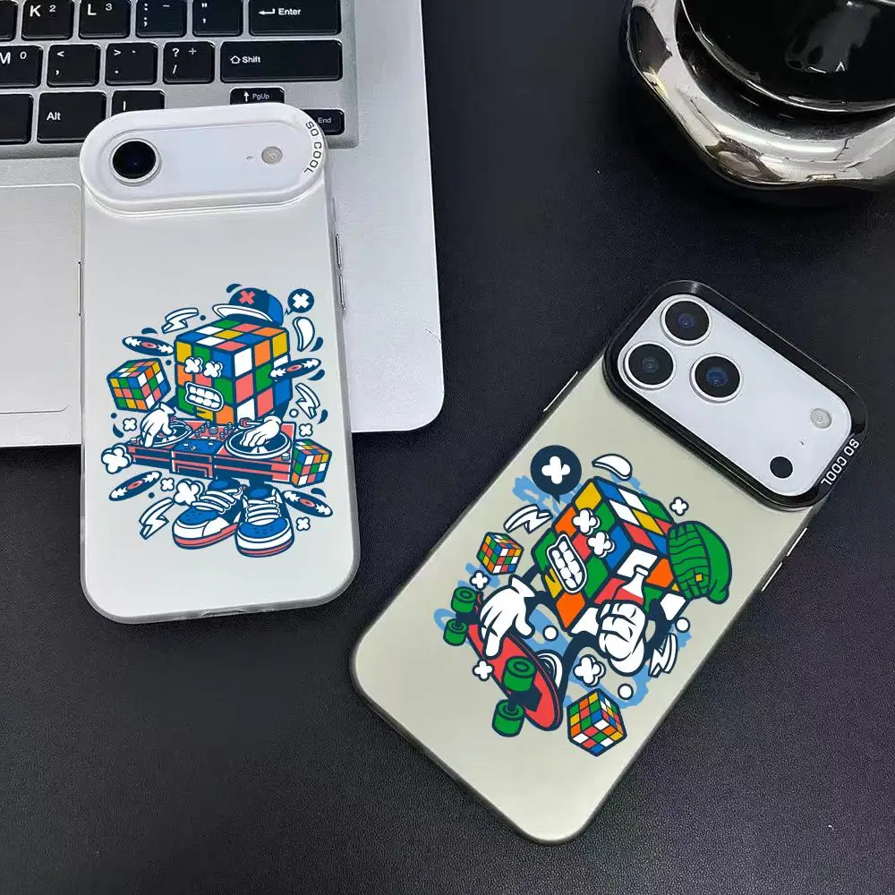 حافظة هاتف لهاتف آيفون 17 16 15 14 13 12 11 برو ماكس أسود أرجواني غير لامع ليزر معدني أورورا فوندا جرافيتي المكعب السحري