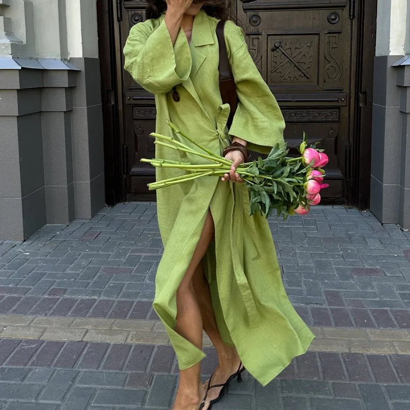 

Cotton and Linen Dress Women's Autumn 2025 New Lazy Casual Loose Robe Lapel Lace-up Dress