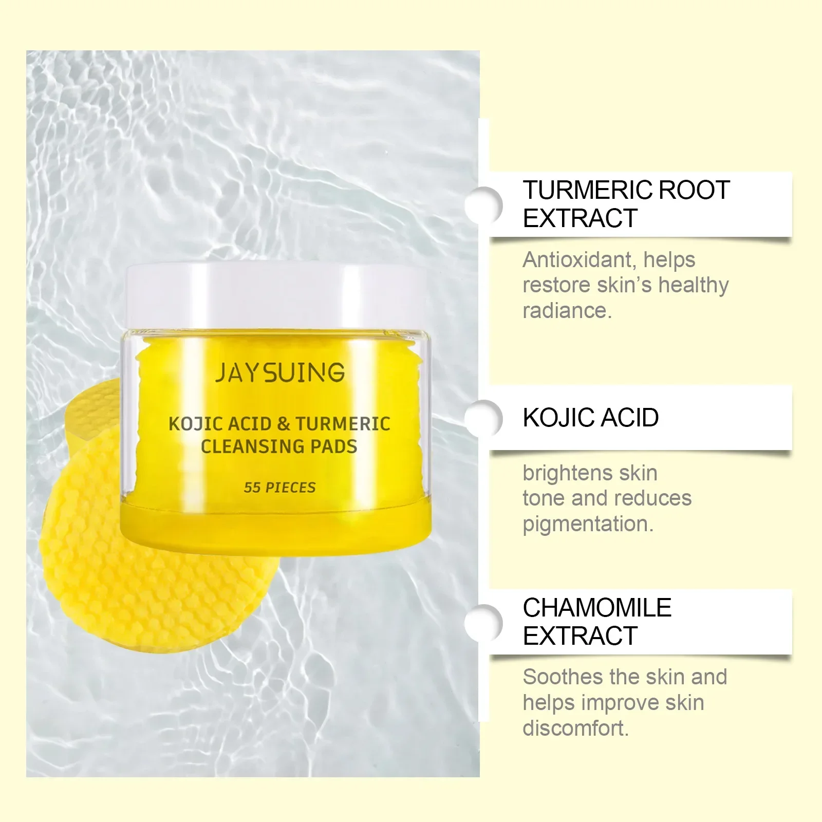 Kojic Acid Turmeric Cleansing Gasket, Gentle Cleansing Refreshing Turmeric Face Washing Pads for Calming and Hydrating Skin