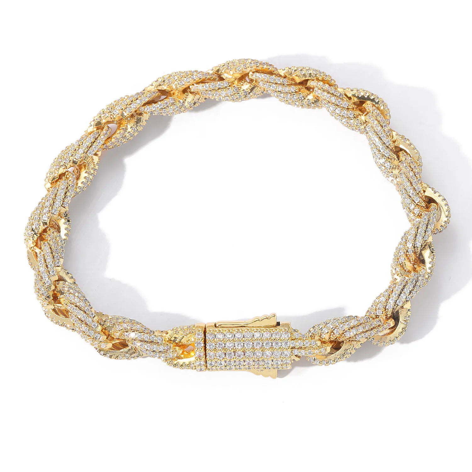 

High Quality HipHop Jewelry AAA+ Zircon Rope Cuban Chain Bracelet Hiphop Jewelry