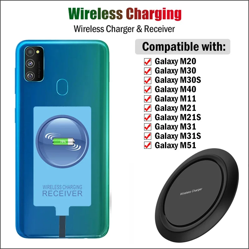 

Qi Wireless Charger Pad+Type-c Receiver For Samsung Galaxy M20 M30 M40 M51 M11 M21 M31 S M30S